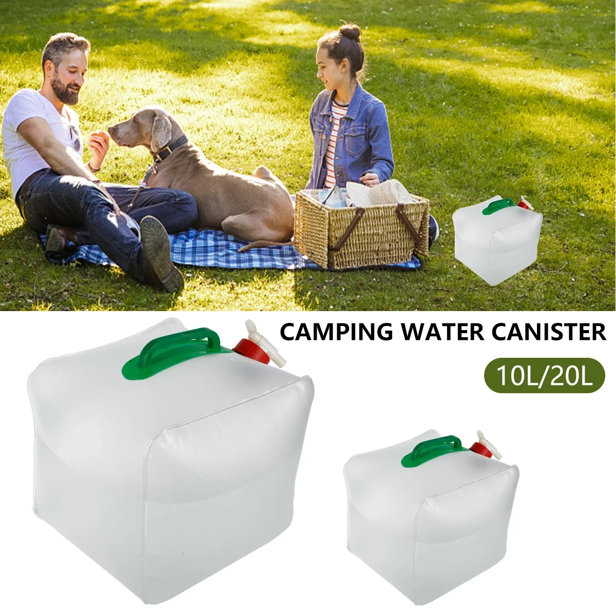 10/20L Foldable Camping Water Canisters with Tap BPA-free PVC Water Storage Bag Water Bucket Outdoor Hiking Drinking Water Tank