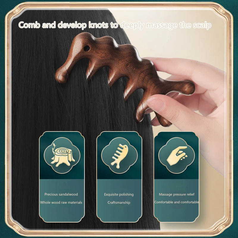 Массажная расческа из сандалового дерева с пятью зубцами для лица носа глаз плеч