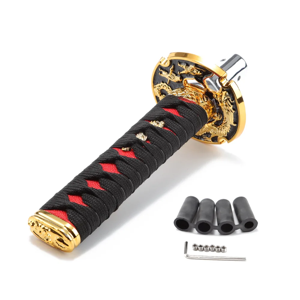 

Ручка переключения передач JDM Katana 150 мм, ручка переключения передач с самурайским мечом и 4 адаптерами, универсальная, подходит для большинства ручных и автоматических автомобилей