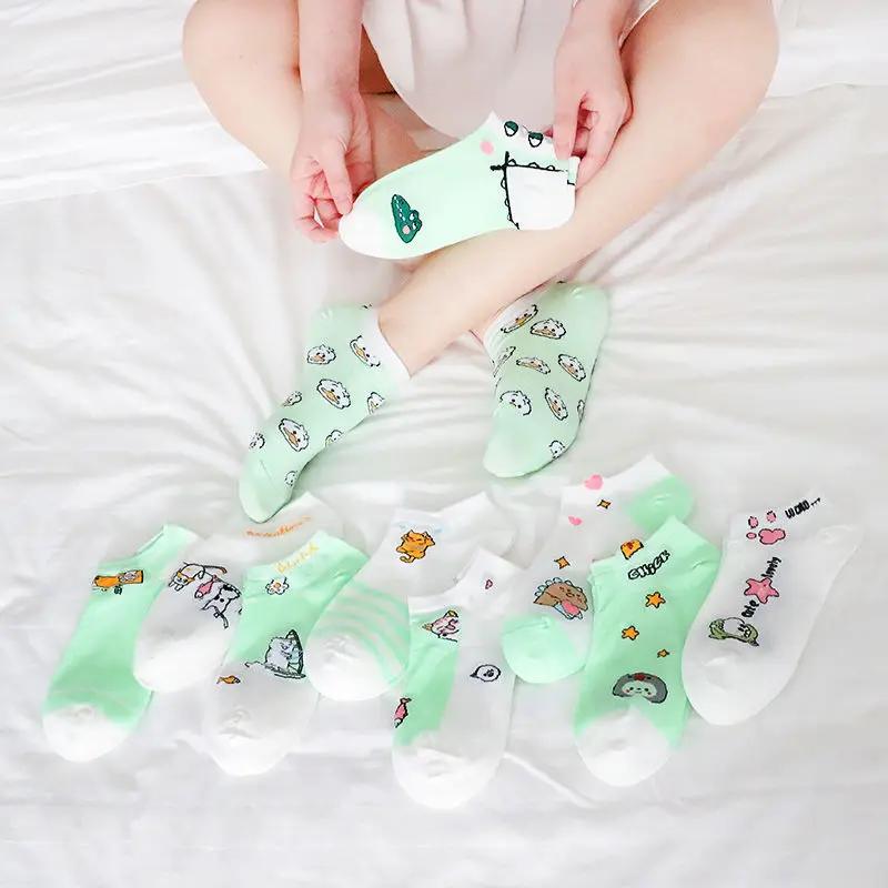

Crocodile dinosaur cartoon crew socks female summer thin Korean socks Japan cute versatile student socks woman green socks