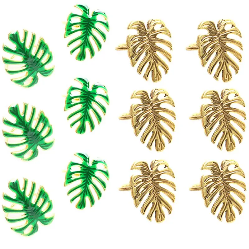 

12Pcs Leaf Napkin Rings For Wedding Dinner Party Kitchen Gold Leaf Serviette Buckle Napkin Decoration, Gold & Green