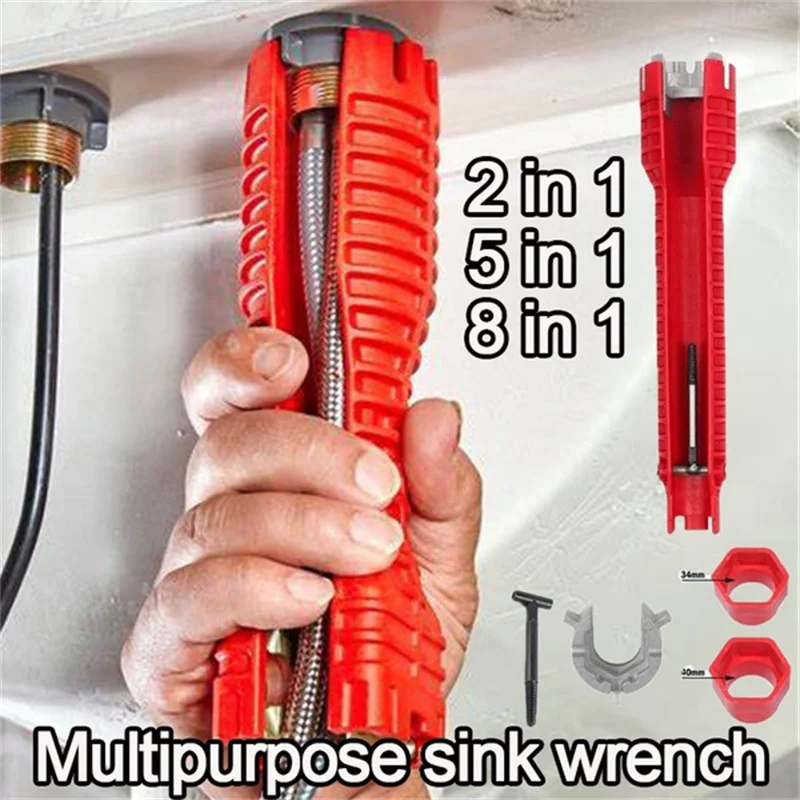 

8 In 1 Anti-slip Sink Faucet Wrench Multifunctional Double Head Repair Wrench Water Heater Plumbing Tools Bathroom Tool Sets