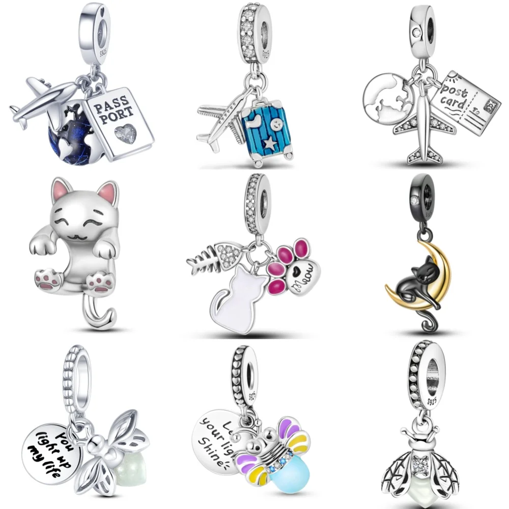 Серебряные подвески для браслетов Pandora в форме фейерверка и кошек ювелирные