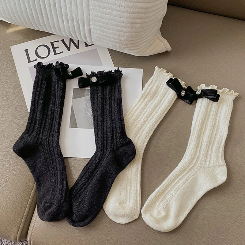 Женские носки в рубчик однотонные белые выше щиколотки повседневные мягкие