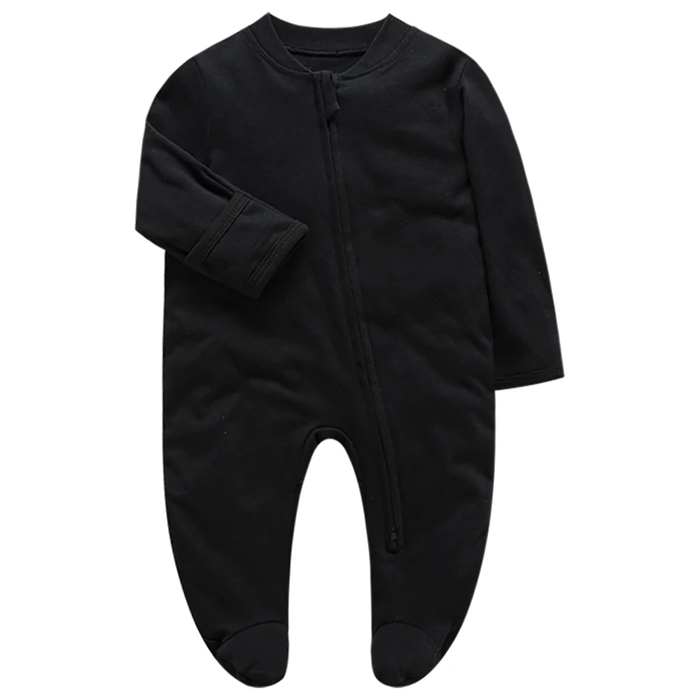 

Newborn Footed Pajama Zip Baby Clothes Girls and Boys Solid One Piece Jumpsuit Cotton Black New Born Clothing Free Shipping