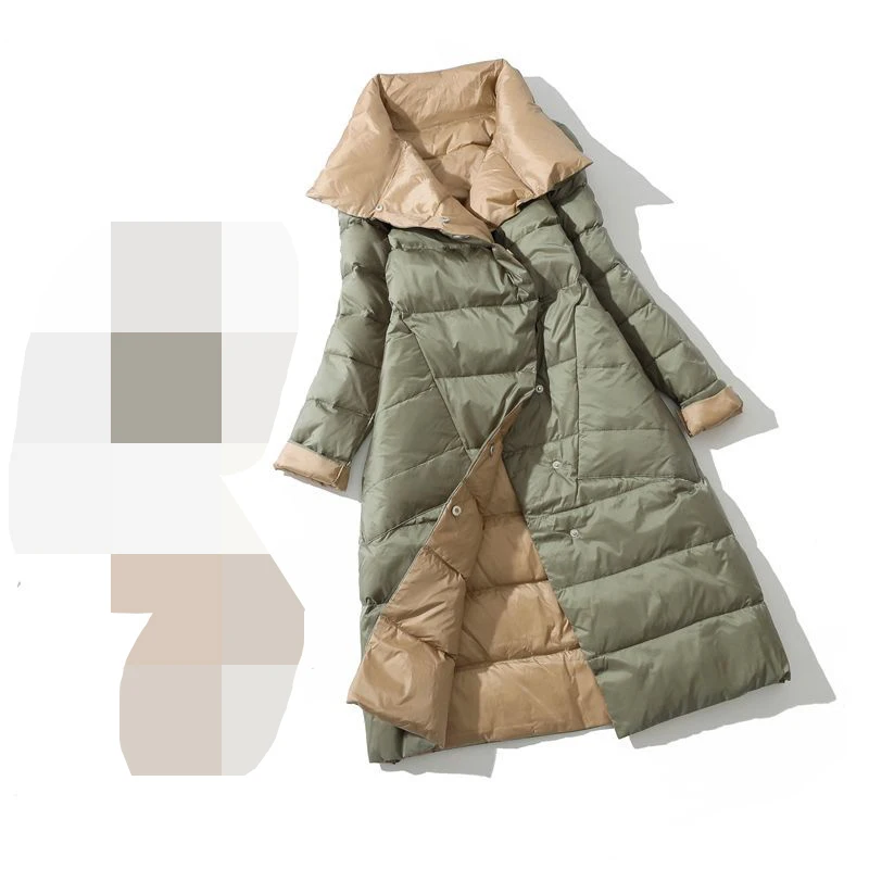 white duck down on both sides, light and thin down jacket for women, Korean  medium length loose  thickened coat sides