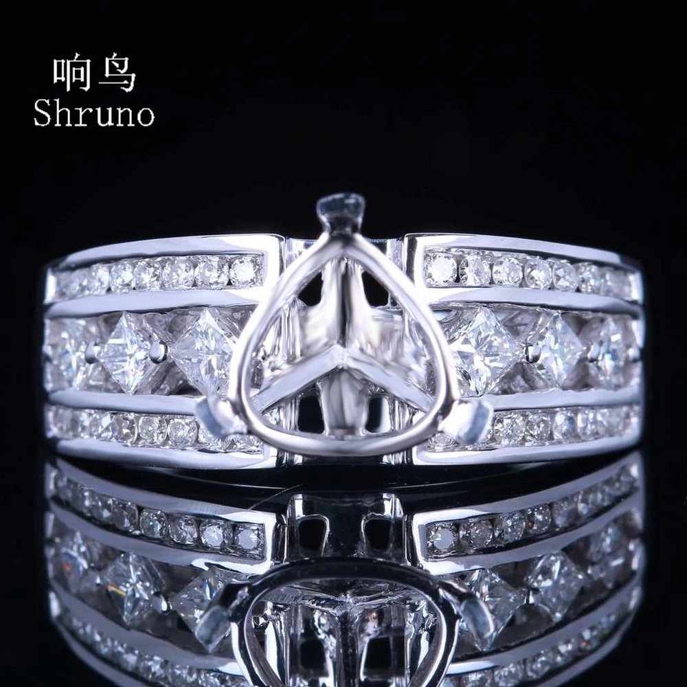 Shruno 8 мм однотонное 14 к белое золото 0.6ct подлинные натуральные бриллианты полу