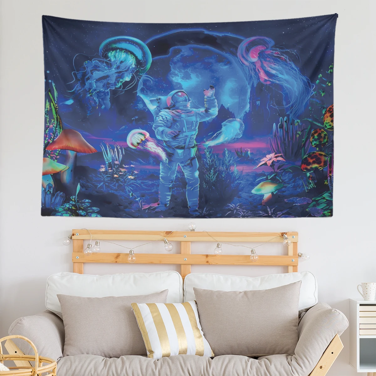 Настенный Гобелен С Изображением Астронавта Неоновый Цвет Схема Фэнтезийное