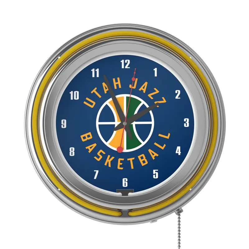 

Generic Bright Neon Chrome Double Ring Round Jazz Clock Wall Vintage Modern Decor for Home Bar Living Room Bedroom