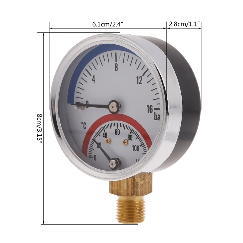 Термоманометр 0-16 бар 0-120 ℃ 1/4 дюйма NPT циферблат термоманометр для котла Прямая