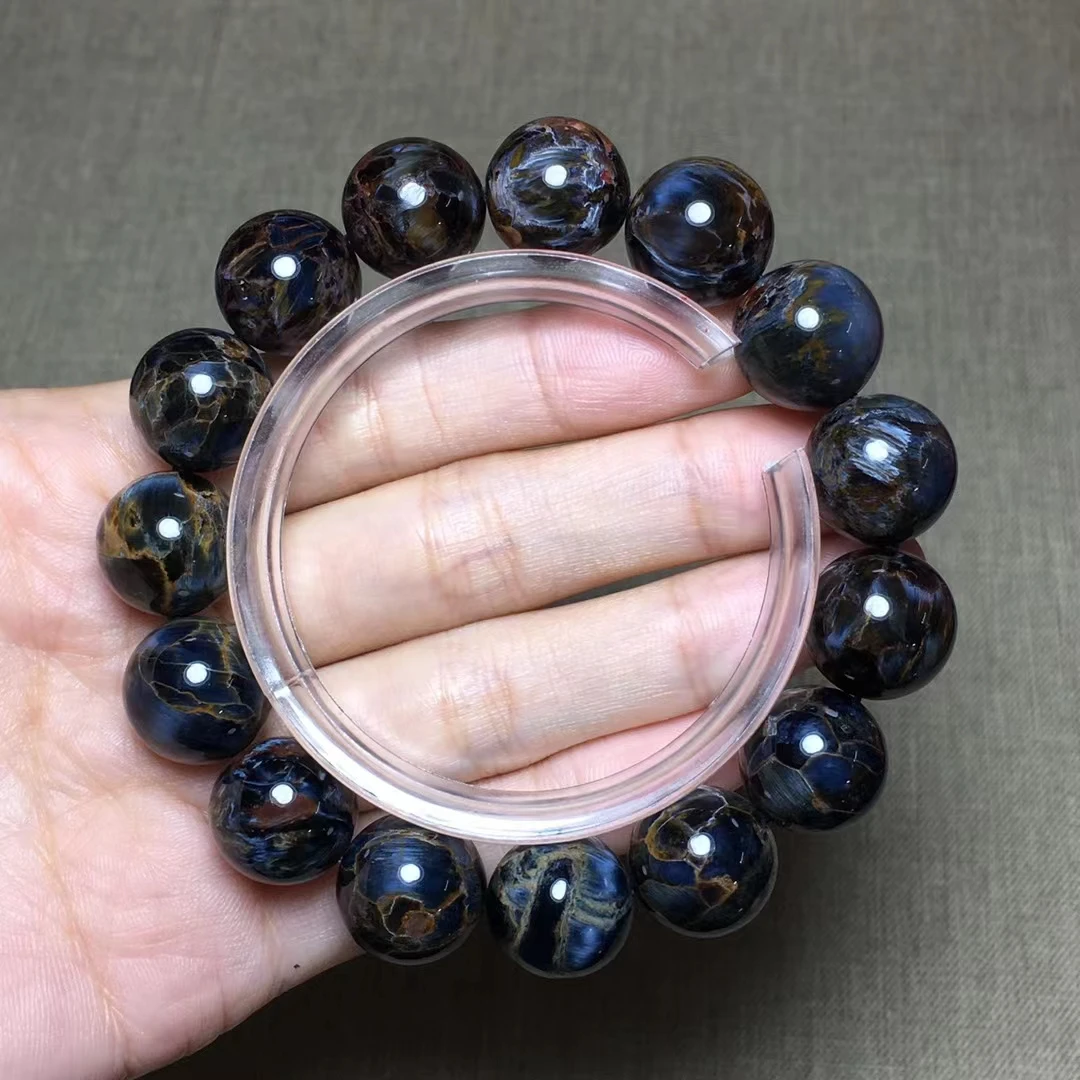 

Natural Blue Pietersite Gemstone Round Beads Bracelet 14.3mm Big Size Jewelry Fire Pietersite From Namibia AAAAAA