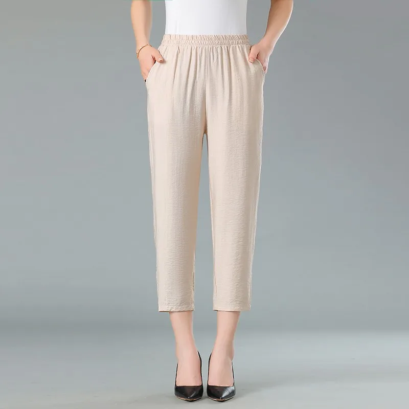 2023 New Women's Pants Cotton Linen Solid High Waist Casual Pants Women's Feet Pants Straight Leg Pants 5XL