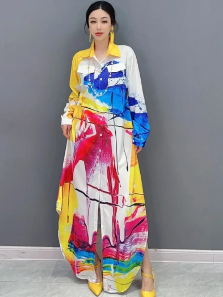 

URIOR 2023 летнее женское платье-рубашка с воротником-поло модное цветное персонализированное модное повседневное длинное платье для девушек