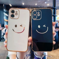 cute cartoon smiley phone case for iphone 11 12 13 pro max mini xs xr 7 8 plus se 2022 luxury electroplated shockproof backshell
