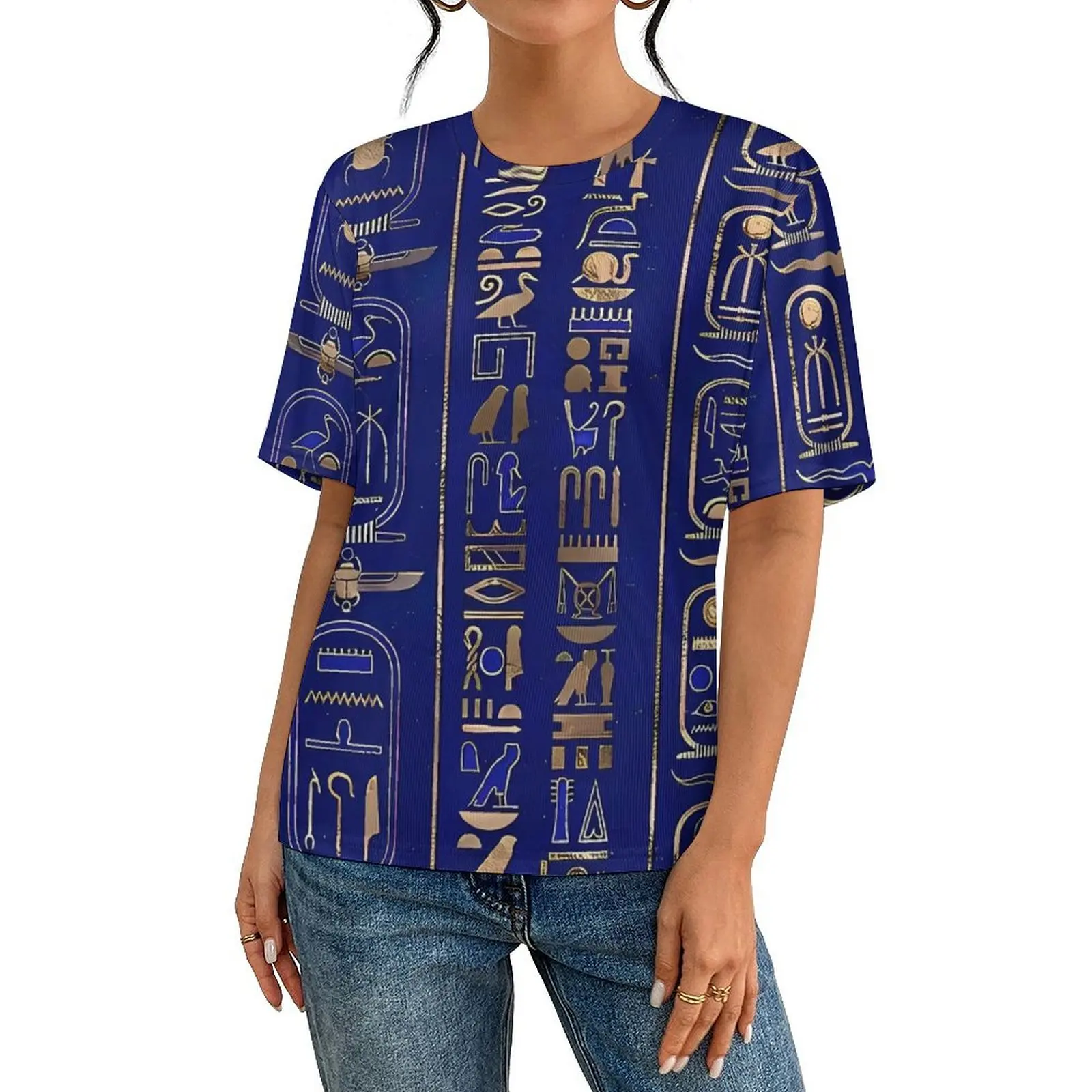 Золотая футболка с иероглифами древнего египетского искусства футболки в стиле
