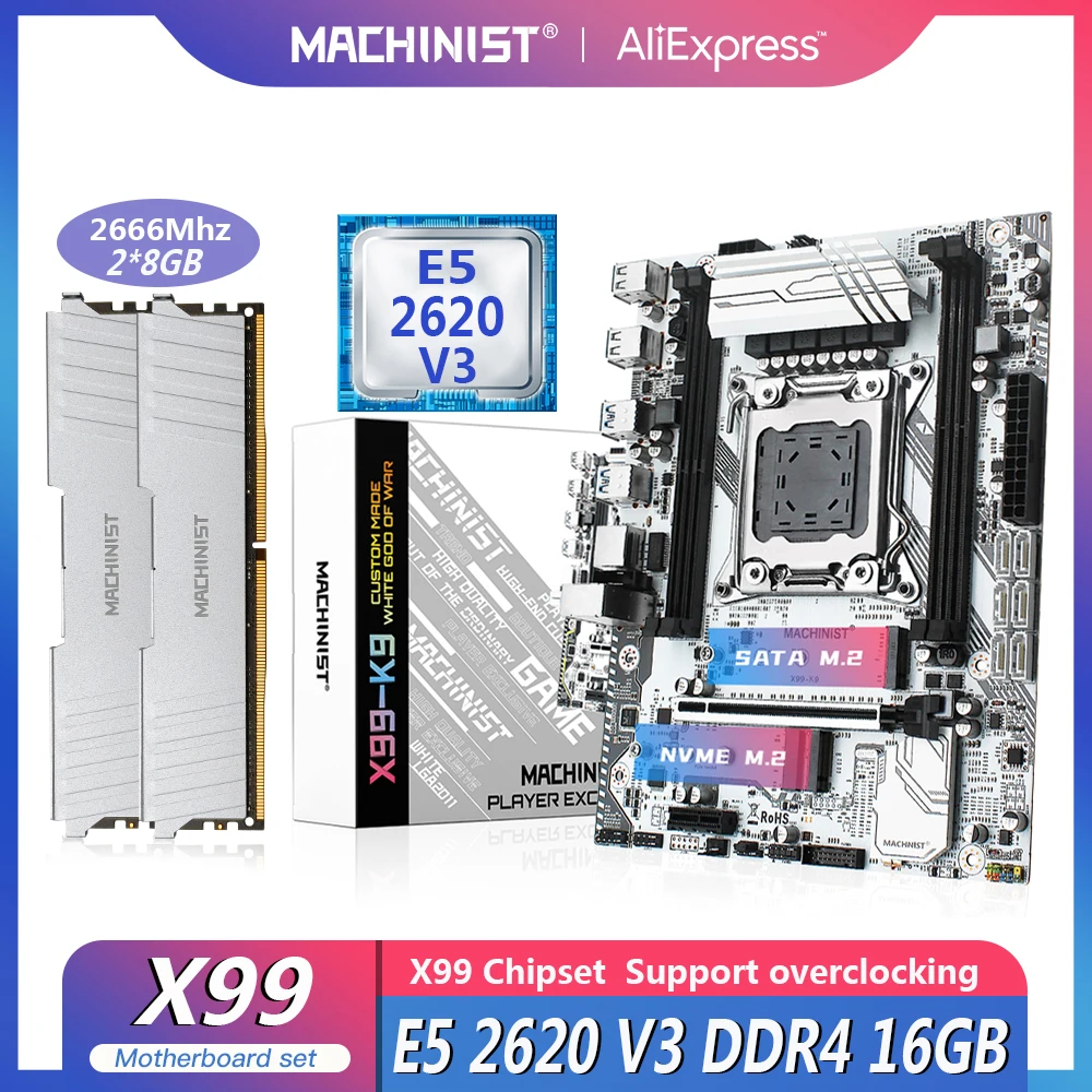 MACHINIST X99 материнская плата LGA 2011-3 комплект с процессором Intel Xeon E5 2620 V3 16G(2*8) DDR4 2666MHZ RAM NVME M.2 SSD X99-K9 - изображение
