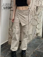 ledp women streetwear joggers y2k two pieces cargo pants cross tie up ruched baggy trousers fashion harajuku sweatpants
