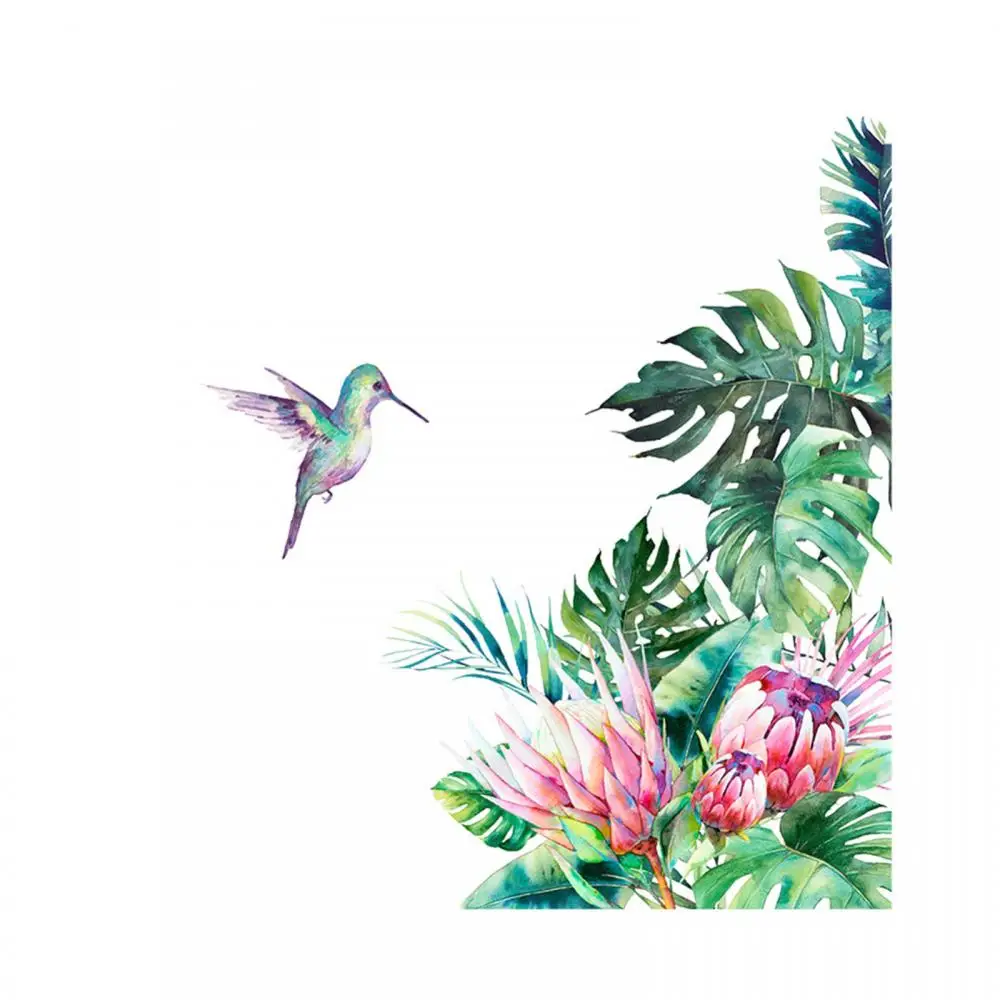 Наклейка на стену наклейка тропическое растение лист цветок птица фон для