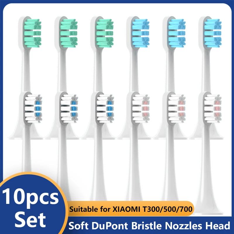 10pcs Replacement Brush Heads for Xiaomi Mijia T300/T500/T700 Sonic Electric Toothbrush Soft Bristle Nozzles with Caps Vacuum enlarge