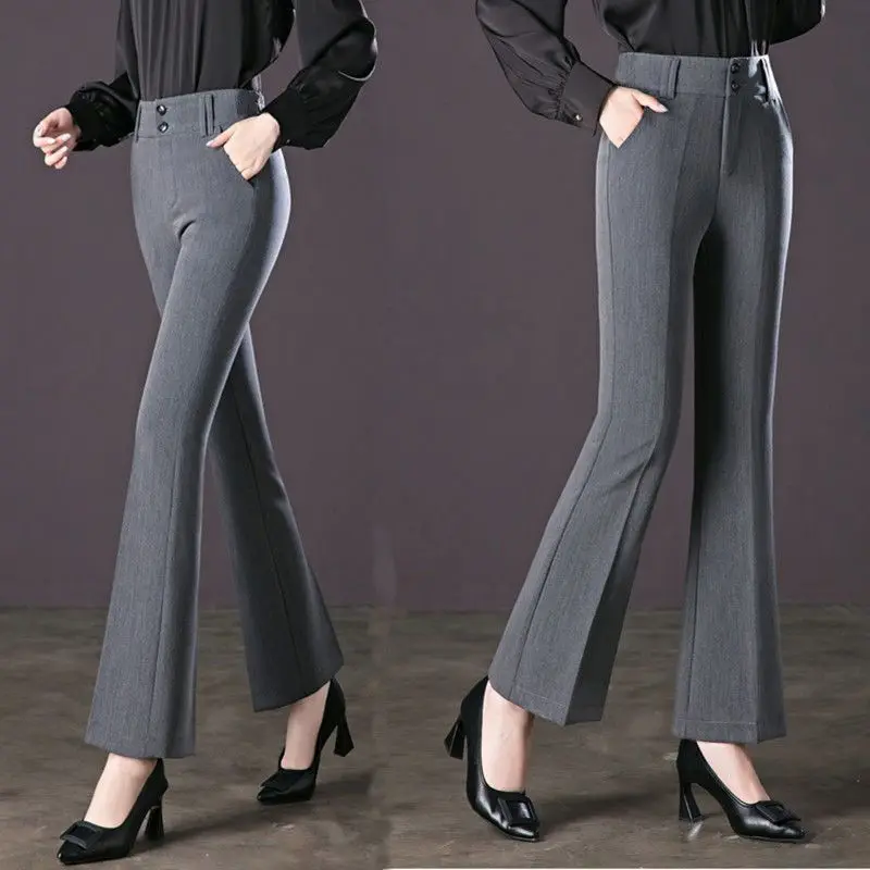 2023 New Spring Summer Korean Vintage Women's Solid Flare Pants Fashion Casual High Waist Silm Long Suit Pant Streetwear X102