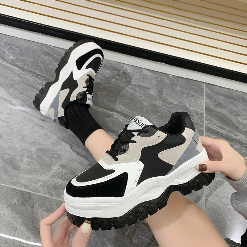 

Spring and Autumn New Women's Vulcanized Shoes Solid Color Round Toe Platform Flat Heels Outdoor Non-slipcomfortablecasual Shoes