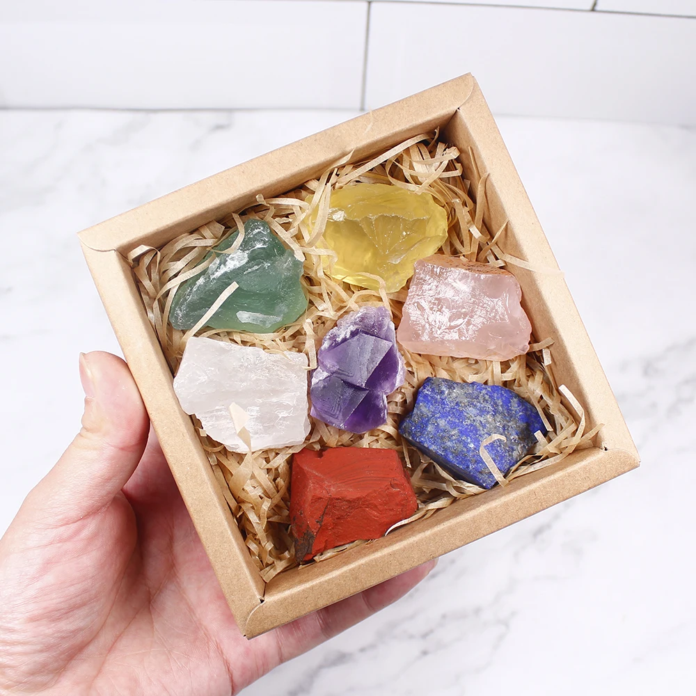 

7 цветов в наборе, кристалл с крупным зерном, сырой камень, семь чакр, чакра для йоги, Необычные восстанавливающие кристаллы рейки, камень