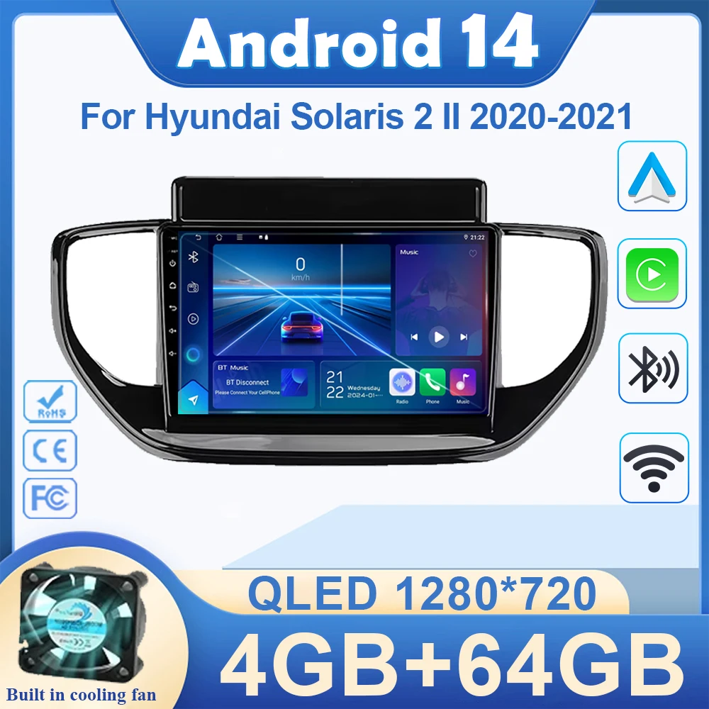 Автомобильный радиоприемник Android14 для Hyundai Solaris 2 II 2020-2021 мультимедийный