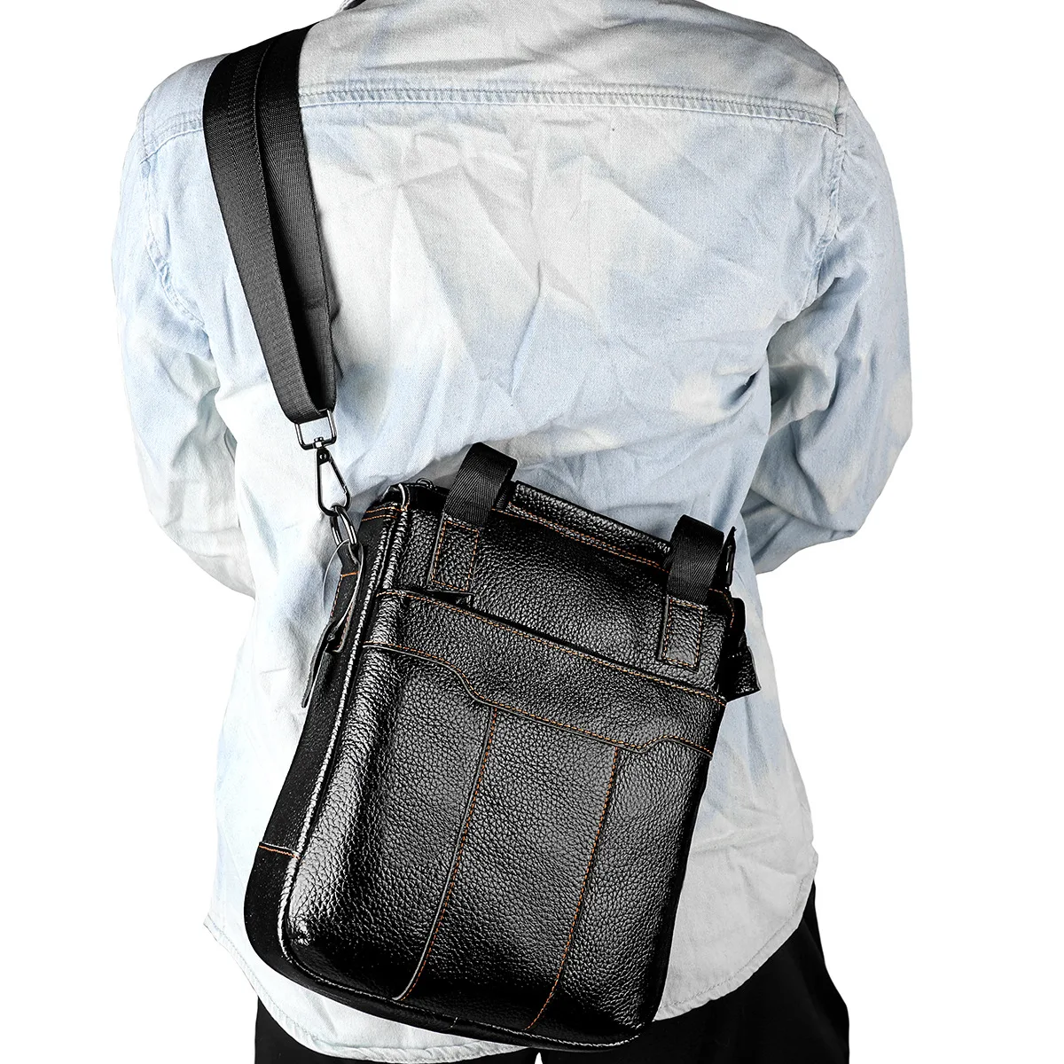 6087 Portable Men's Buisness shoulder bag  Genuine Leather Large capacity  Zipper  backpack for ipad