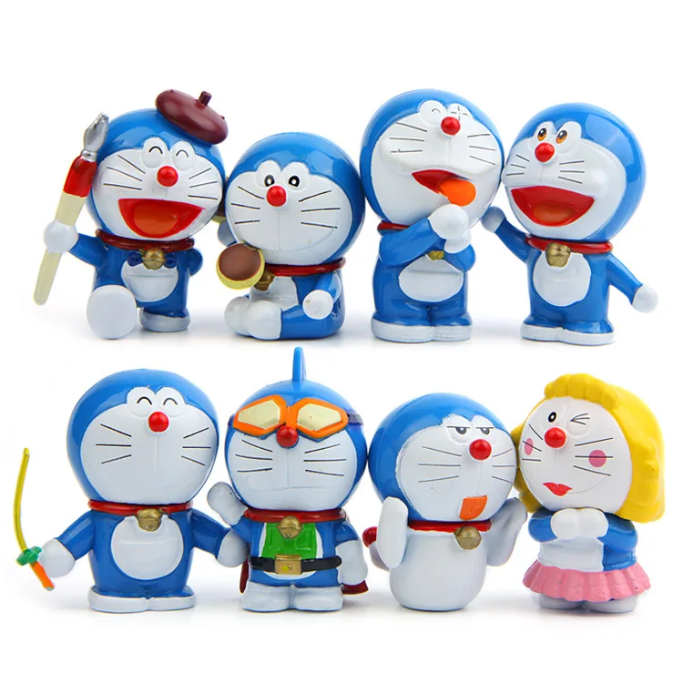 

8pcs/set Anime Doraemon Family Dolls Cartoon Nobi Robot Pokonyan Doraemon Figure PVC Model Toys for Children Birthday Gift Decor