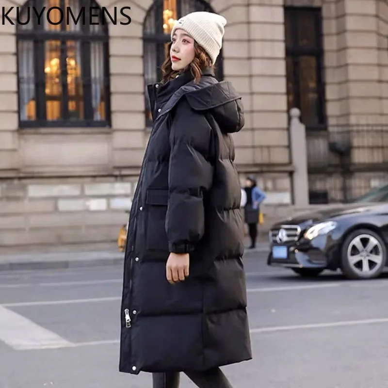 2022 New Women's Parkas Long Hooded Slim Zipper Pockets Ladies Casual Winter Jacket Outerwear Overcoat Female Snow Wear Coat