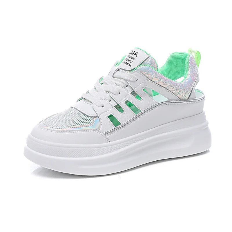 

Кроссовки женские из натуральной кожи, дышащие, сетчатые, Повседневная летняя обувь, белые, 7 см