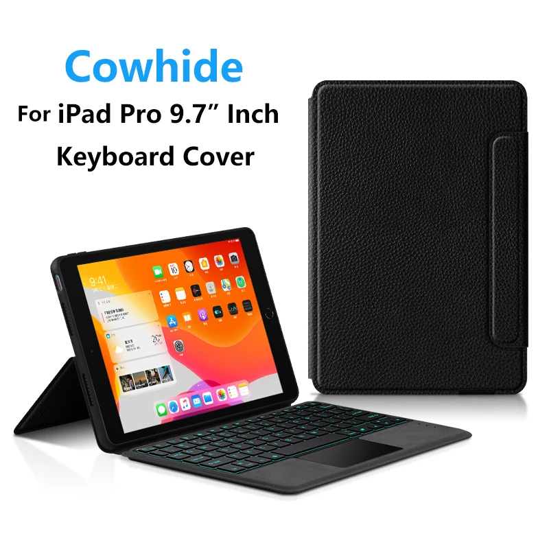 

Чехол из воловьей кожи с подсветкой и Bluetooth-клавиатурой для iPad Pro 9,7 дюйма 2016 A1673 A1674 A1675, чехол для планшета из натуральной кожи с клавиатурой