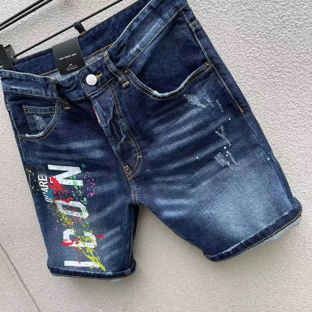 2023 Spring/Summer New D2 Jeans Trendy Men's Embroidery Fashion Pendant Denim Shorts Men's Washed and Worn Out Men's