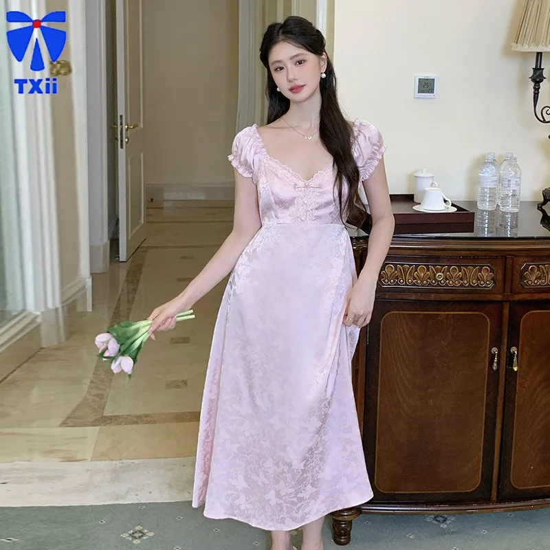 Пижама в стиле принцессы пикантное Летнее шелковое женское однотонное домашнее