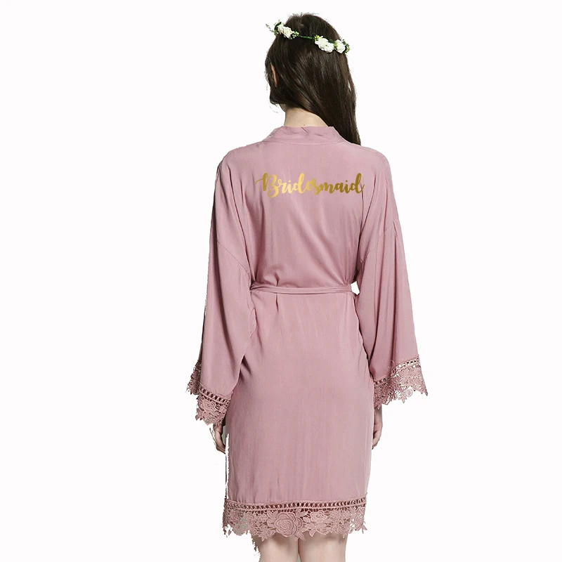 YUXINBRIDAL2019 New Mauve Bride Bridesmaid Bride Robes Cotton Kimono Robes with Lace Trim Women Wedding Bridal Robe Short