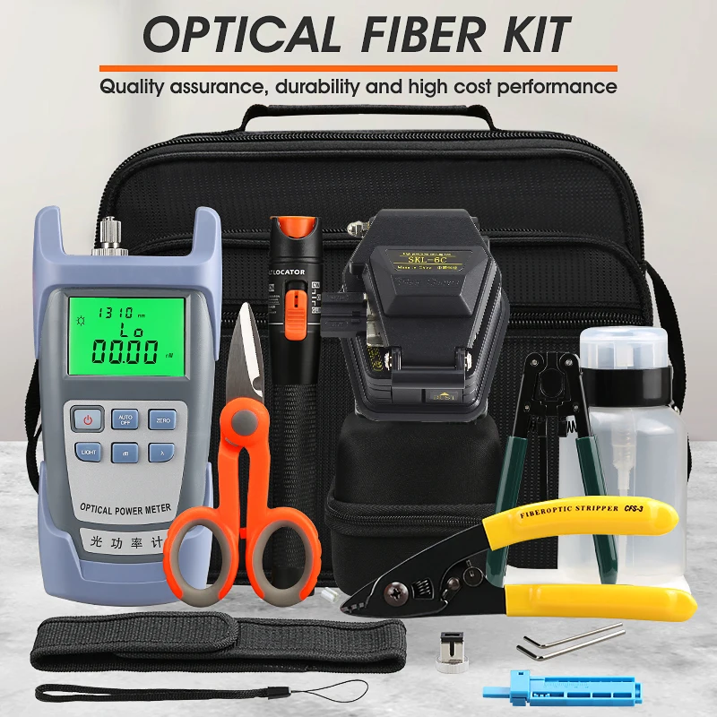 16pcs/set Fiber Optic Tool Kit with SKL-6C Fiber Cleaver and -70+10dBm/-50+26dBm Optical Power Meter 10MW Visual Fault Locator