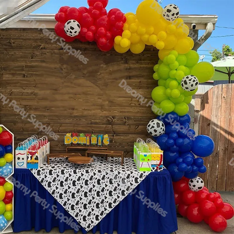 

12FT Toy Theme Balloon Garland Apple Green Navy Blue Ballon Arch Kit Red Cloud Globos Birthday Decorations Kids Party Backdrops