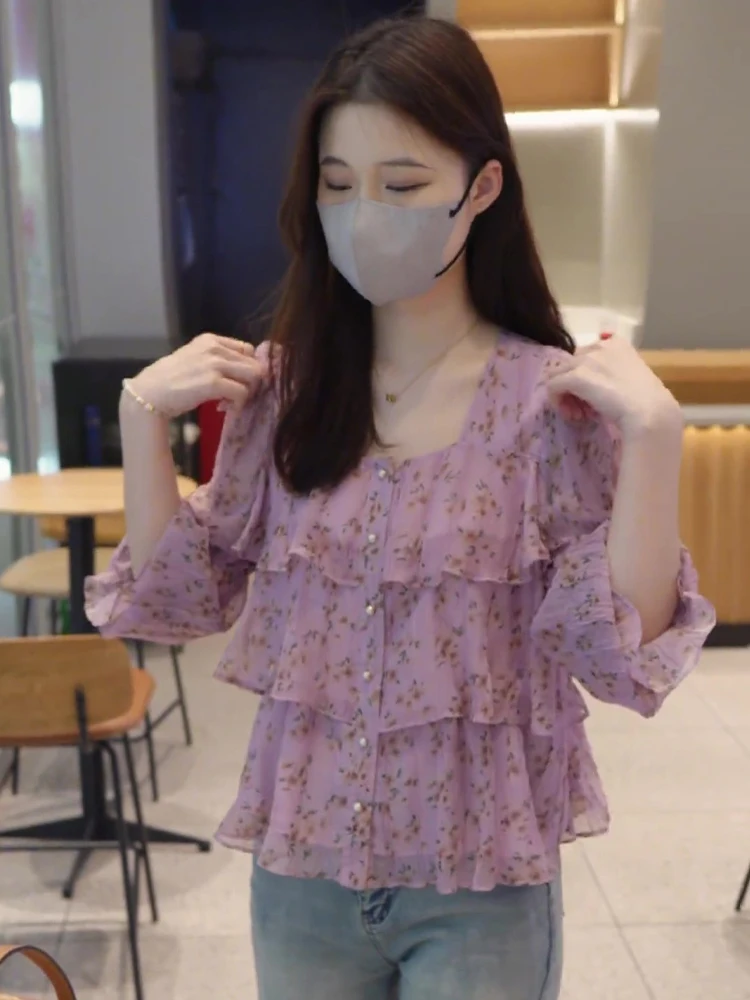 Рубашки с французским вырезом High Sense и цветочным принтом женские летние новые