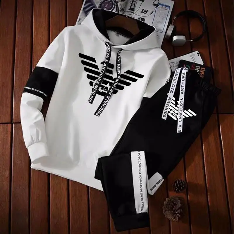 2023 Autumn and winter men's luxury printed sweatshirt and pants casual fashion men's suit warm hooded sportswear