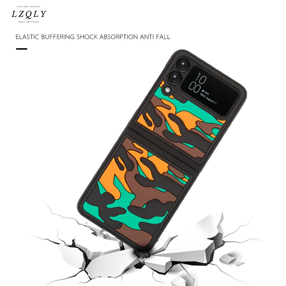 

Luxury Colorful Painting Silicon Cover For Samsung Galaxy Z Flip 3 5G Case Shockproof Phone Cases Camera Protection Coque Fundas