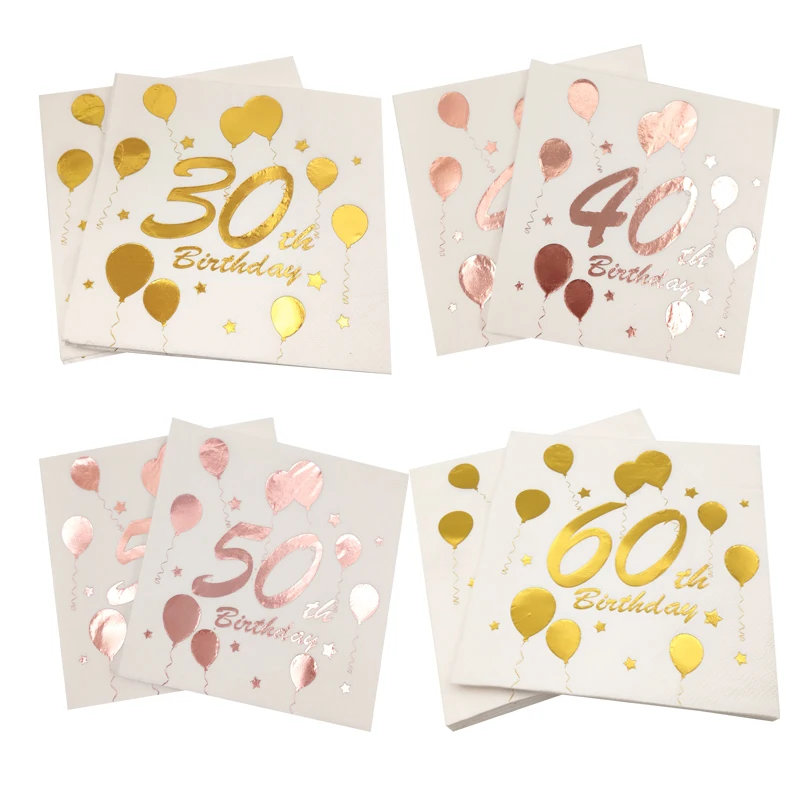 

Gold Hot Stamping 18 30 40 50 60th Paper Birthday Napkins Adult Happy Birthday Party Anniversary Decor Supplies Table Napkins