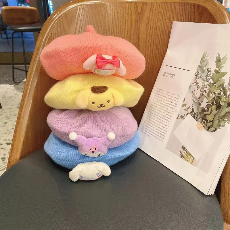 

Kawaii Sanrio аниме Pompompurin Kuromi почтовый симпатичный мультяшный детский берет сохраняющий тепло женское сердце