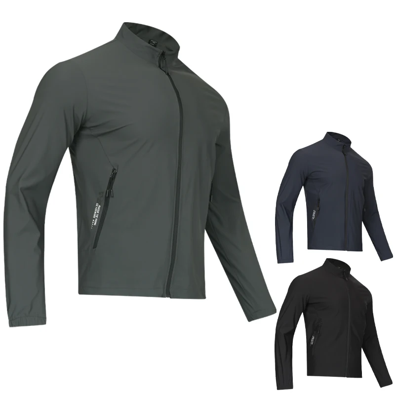 Men Running Jacket Letter Pocket Training Zipper Jogging Long Sleeves Gym Sports Workout Bodybuilding Quick Dry Sweatshits