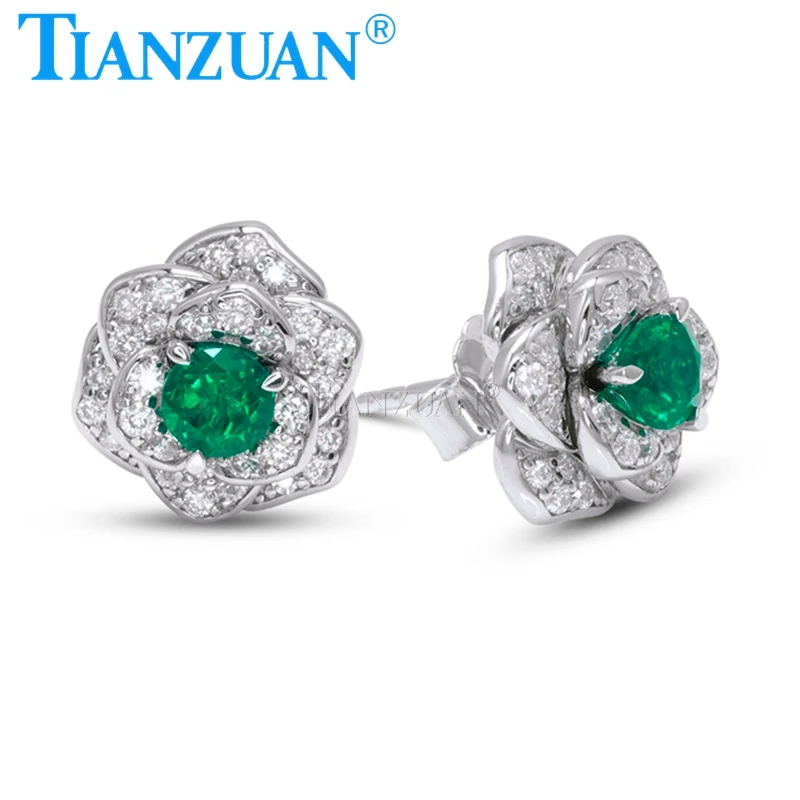 925 Sterling Silver Flower Stud Earrings 4mm Emeralds Earrings for Women Gifts Fine Wedding Party Jewelry Accessories