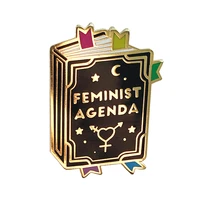 feminist agenda magic spell book brooch metal badge lapel pin jacket jeans fashion jewelry accessories gift