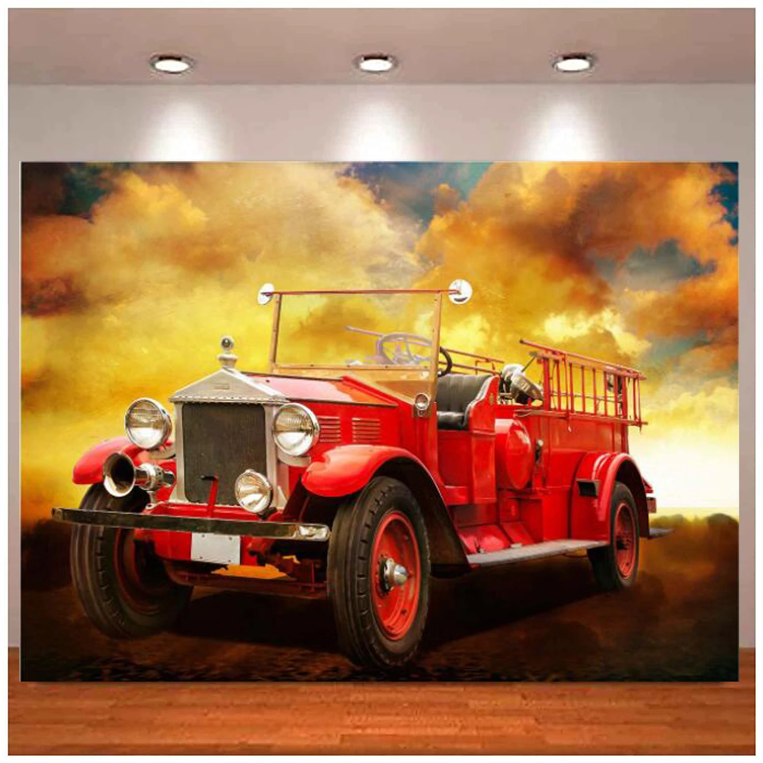 

Фон для фотосъемки с изображением пожарной машины в стиле ретро