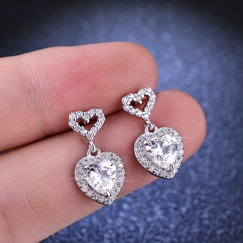 

S925 Silver 2ct Heart Moissanite Tassel Earrings Women Certified D Color Moissanite Diamond Stud Earrings Pass Tester Gift