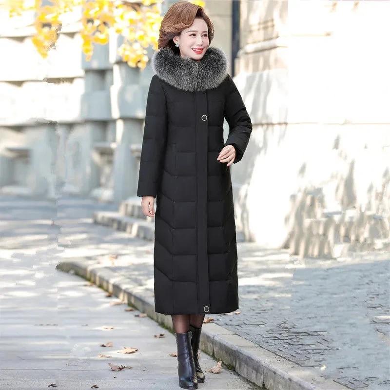 2022 X-long Thicken Middle-aged Womens Winter Coats Cotton Long Parkas New Winter Jacket Women Hooded Fur Collar  High Quality