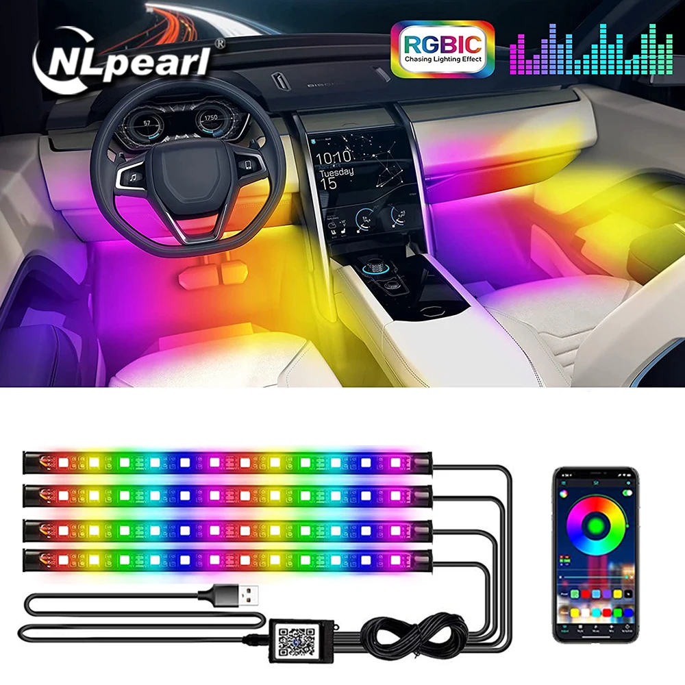 

NLpearl RGB LED Car Interior Ambient Foot Light with USB Wireless Remote Music Neon LED Strip Auto Atmosphere Decorative Lamp