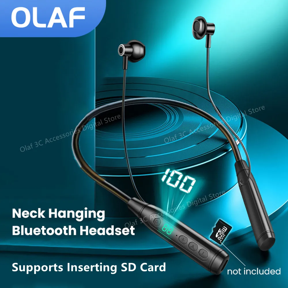 OLAF Wireless Headphones Bluetooth Earphones With Memory Card Slot TWS Headset Sports Handsfree Earbuds With Mic Power Display